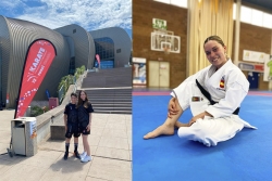 Usama Karach i Teresa López a Croàcia (esquerra) i Maria López a Mallorca (dreta). (imatge: Club Karate Montornès)