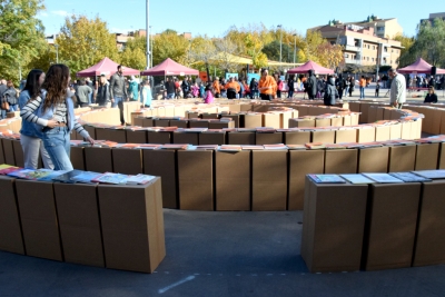 Acció "artivística" amb llibres al DUDI.