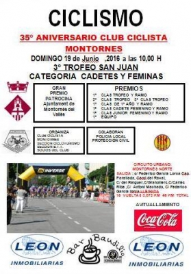 Cartell 3r premi Club Ciclista Montornès Cadets