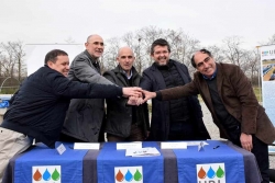 D'esquerra a dreta: Albert Sorolla (Naturalea), Lluis Calvo (CSIC), Sergi Mingote (Consorci Besòs Tordera), José A Montero (Alcalde de Montornès) i Francesc Sabaté (UB)