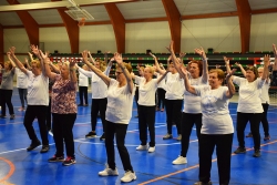 Sessió de gimnàstica per a la gent gran a la carpa polivalent El Sorralet