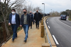 Inauguració del nou itinerari de vianants, amb l'alcalde, José A. Montero, i el diputat Pere Pons.