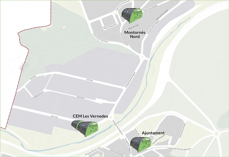 Plànol de situació dels aparcaments de bicicletes i patinets