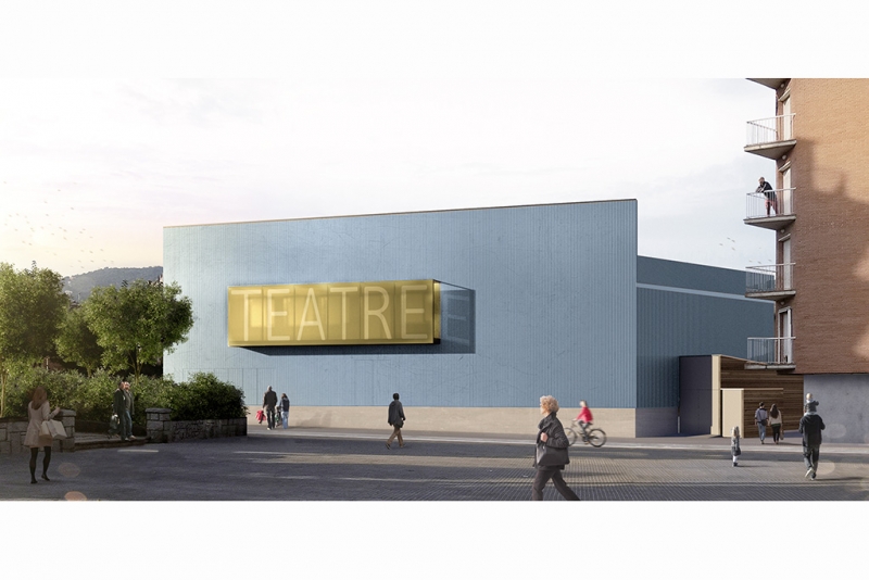 Visualització del futur teatre des de la Rambla de Sant Sadurní