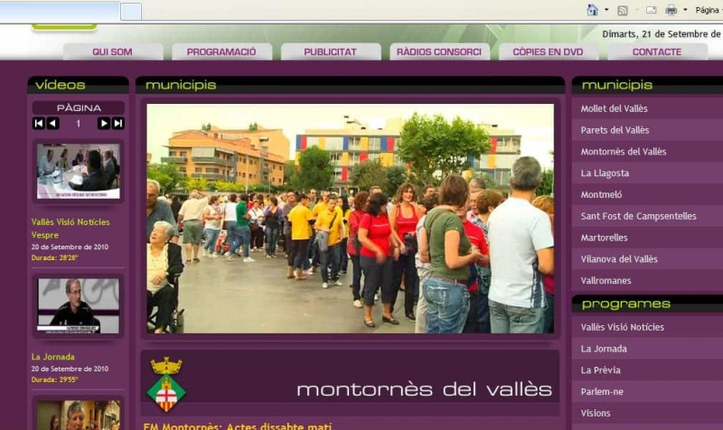 Captura de pantalla del web de Vallès Visió